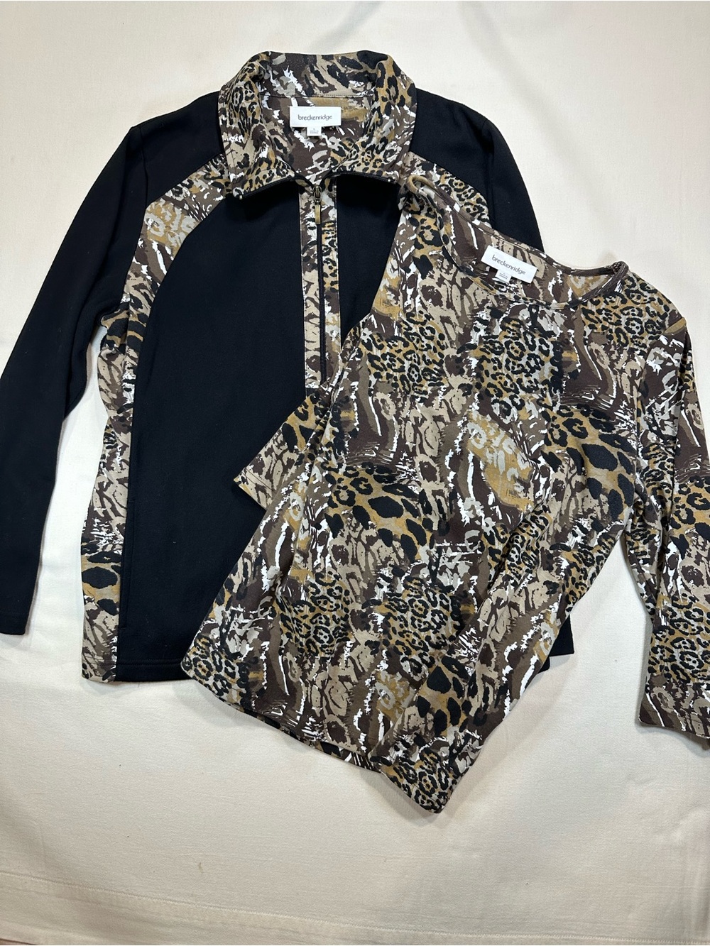 Breckenridge 2-Piece Animal Print Set Full-Zip Jacket & 3/4 Sleeve Top - L NWOT
